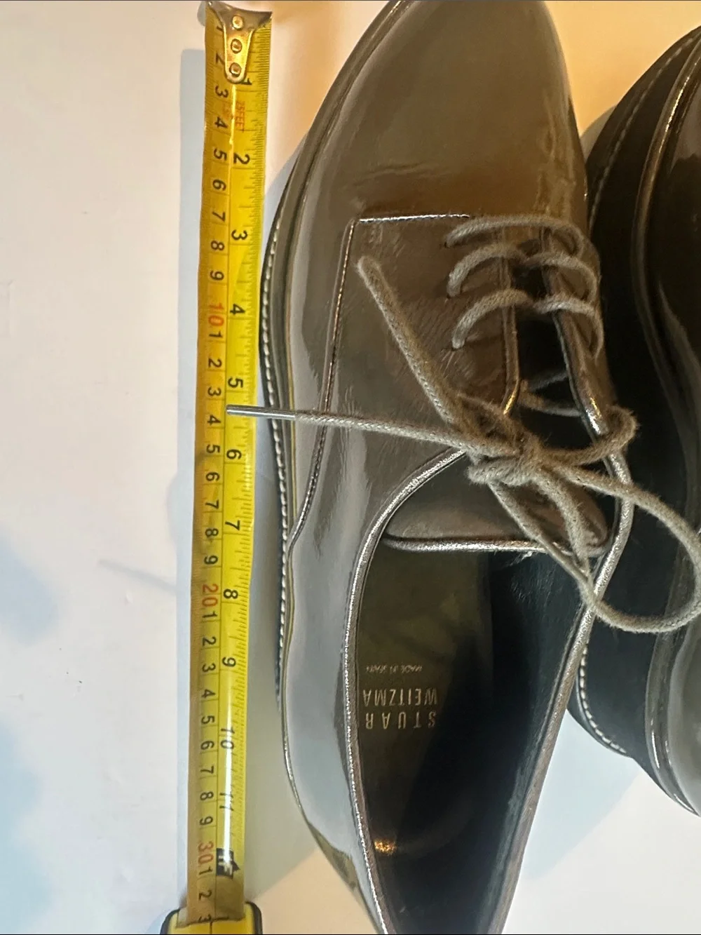 Stuart Weitzman Kent Shiny Taupe Platform Derby Oxfords
